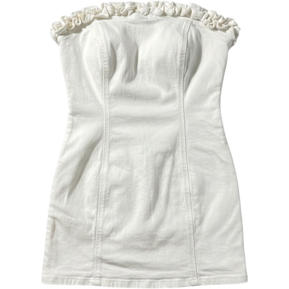 Asos Strapless Denim Mini Dress Women White Excellent Ruffle Trim